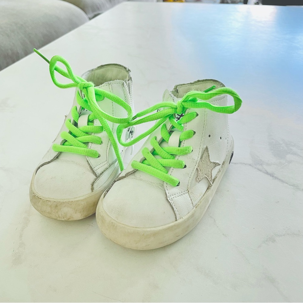 Lola + The Boys High-Rise Sneakers with Green Laces and Star Detail